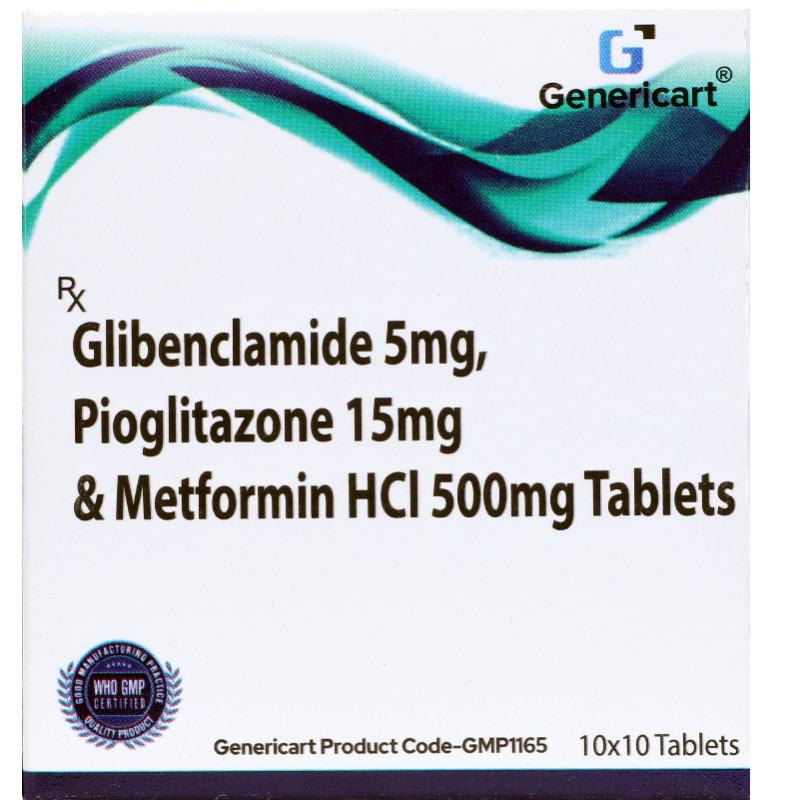 Glibenclamide 5 Mg + Metformin Hydrochloride 500 Mg + Pioglitazone Hydrochloride 15 Mg Tablet