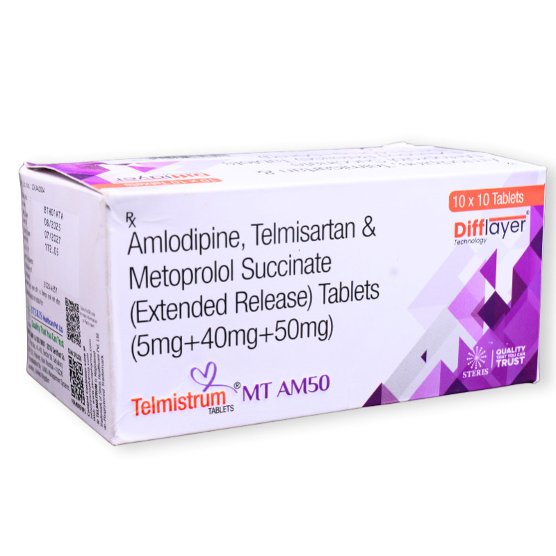 Amlodipine 5 Mg + Telmisartan 40 Mg + Metoprolol Succinate 50 Mg Tablet
