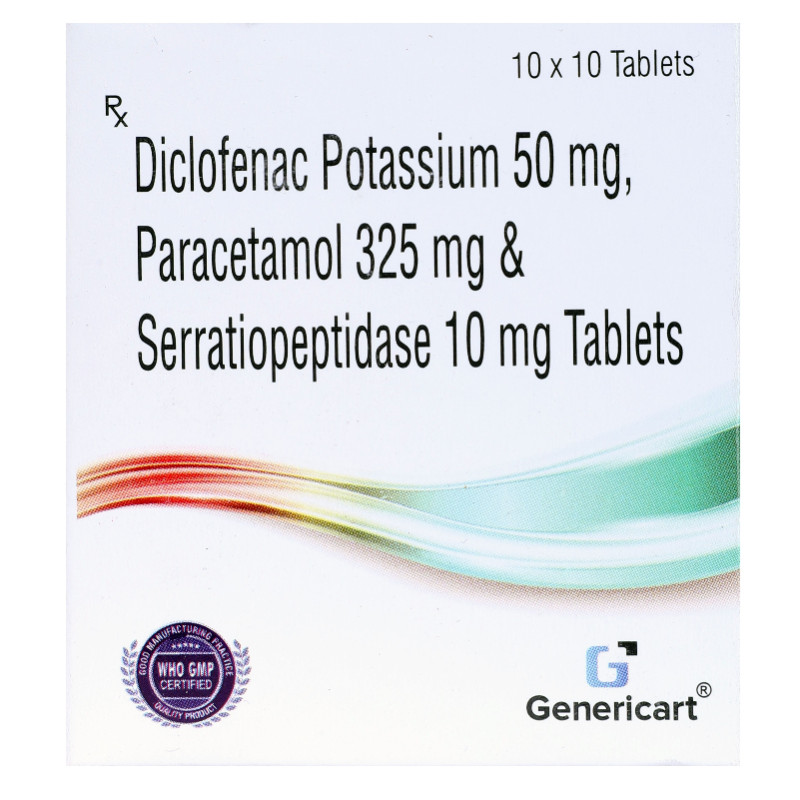 Diclofenac 50 Mg + Paracetamol 325 Mg + Serratiopeptidase 10 Mg Tablet