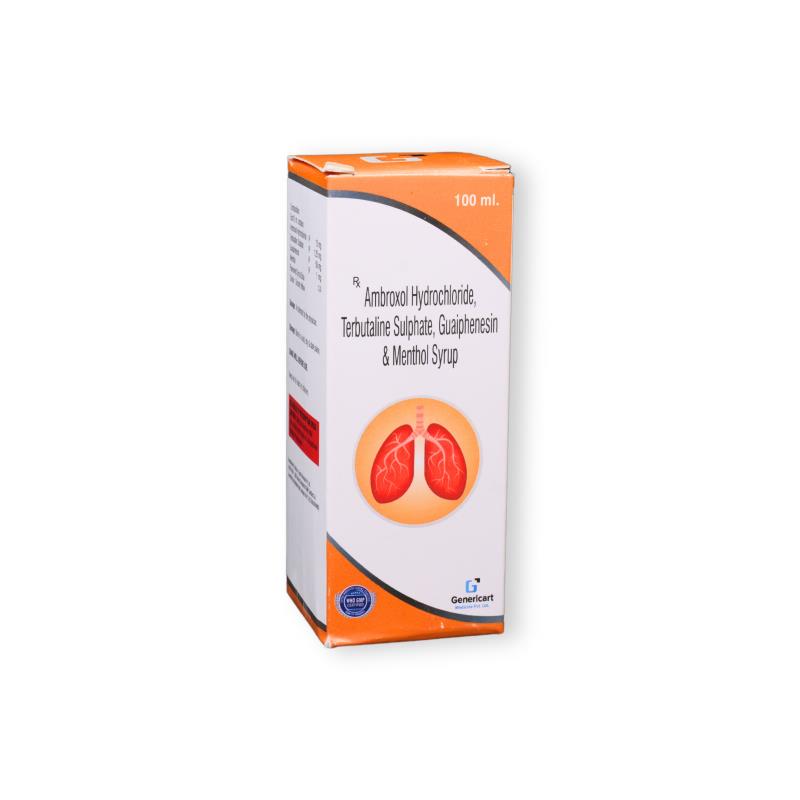 AMBROXOL HYDROCHLORIDE 15 MG + TERBUTALINE SULPHATE 1.25 MG + GUAIPHENESIN 50 MG + MENTTHOL 1 MG FLAVOURED BASE