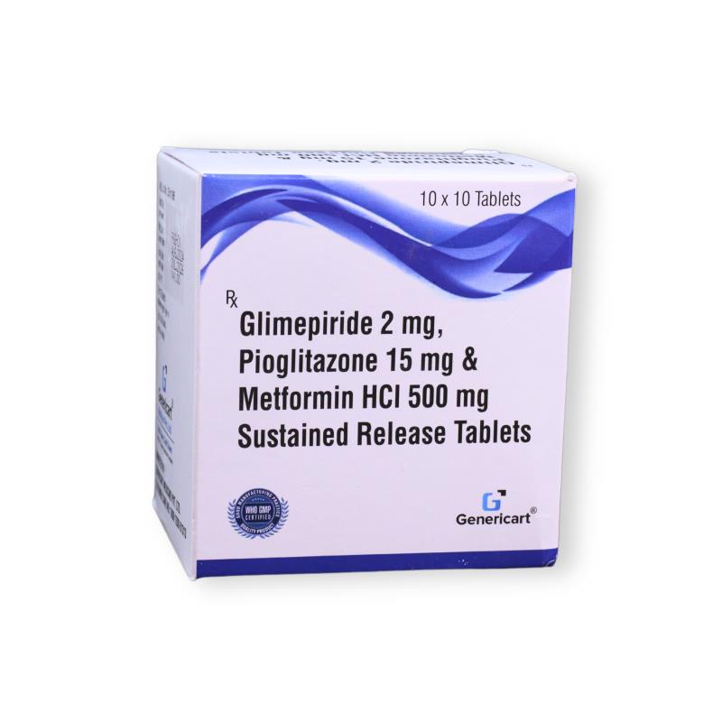 GLIMEPIRIDE 2 MG + PIOGLITAZONE HCL 15 + METFORMIN HYDROCHLORIDE 500 MG SR