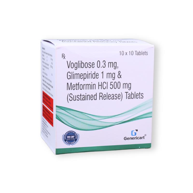 Voglibose 0.3 Mg + Glimepiride 1 Mg + Metformin Hydrochloride 500 Mg Sr