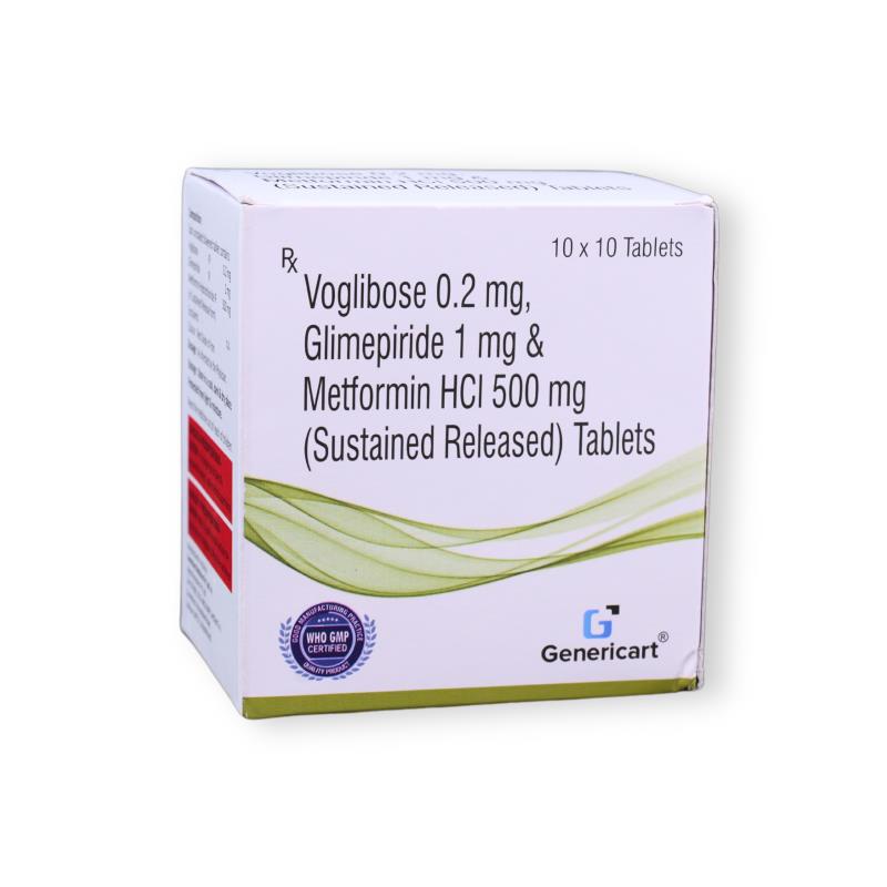 VOGLIBOSE 0.2 MG + GLIMEPIRIDE 1 MG + METFORMIN HYDROCHLORIDE 500 MG SR