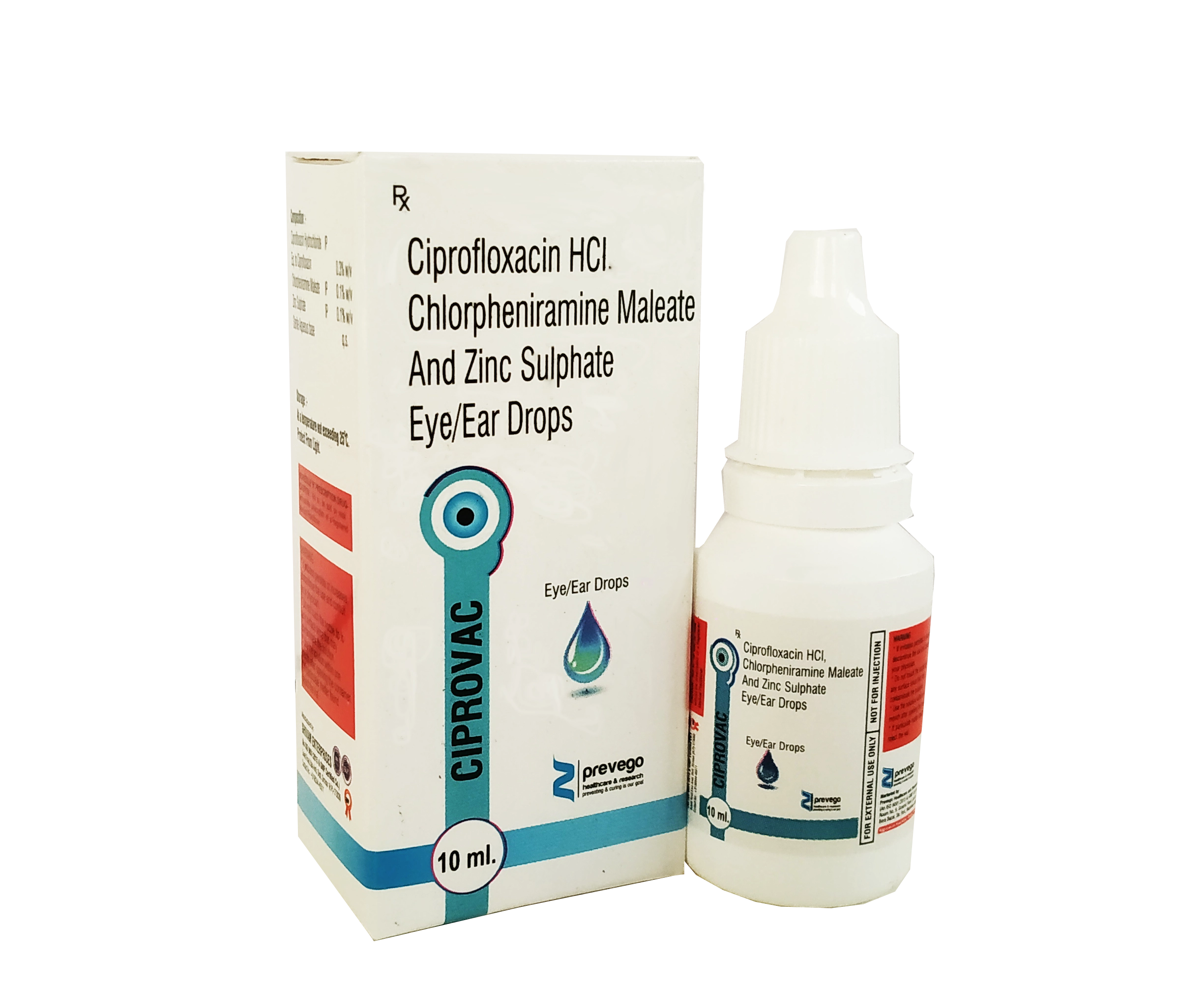 Ciprofloxacin Hydrochloride 0.3% W/v + Chlorpheniramine Maleate 0.1 % W/v + Zinc Sulphate 0.1 % W/v