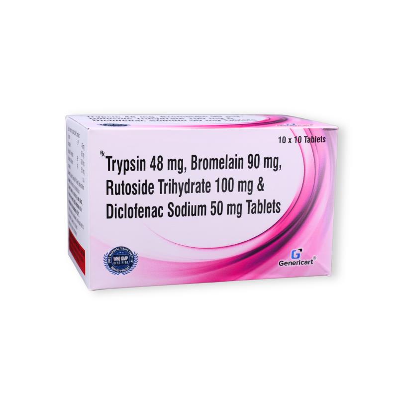 Trypsin 48 Mg + Bromelain 90mg + Rutoside Trihydrate 100mg+ Diclofenac Sodium 50mg