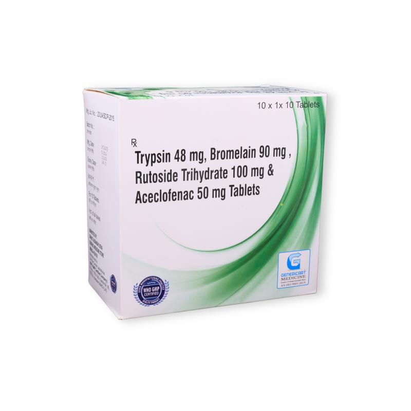 Trypsin 48 Mg +  Bromelain 90 Mg  + Rutoside Trihydrate 100 Mg + Aceclofenac 50 Mg
