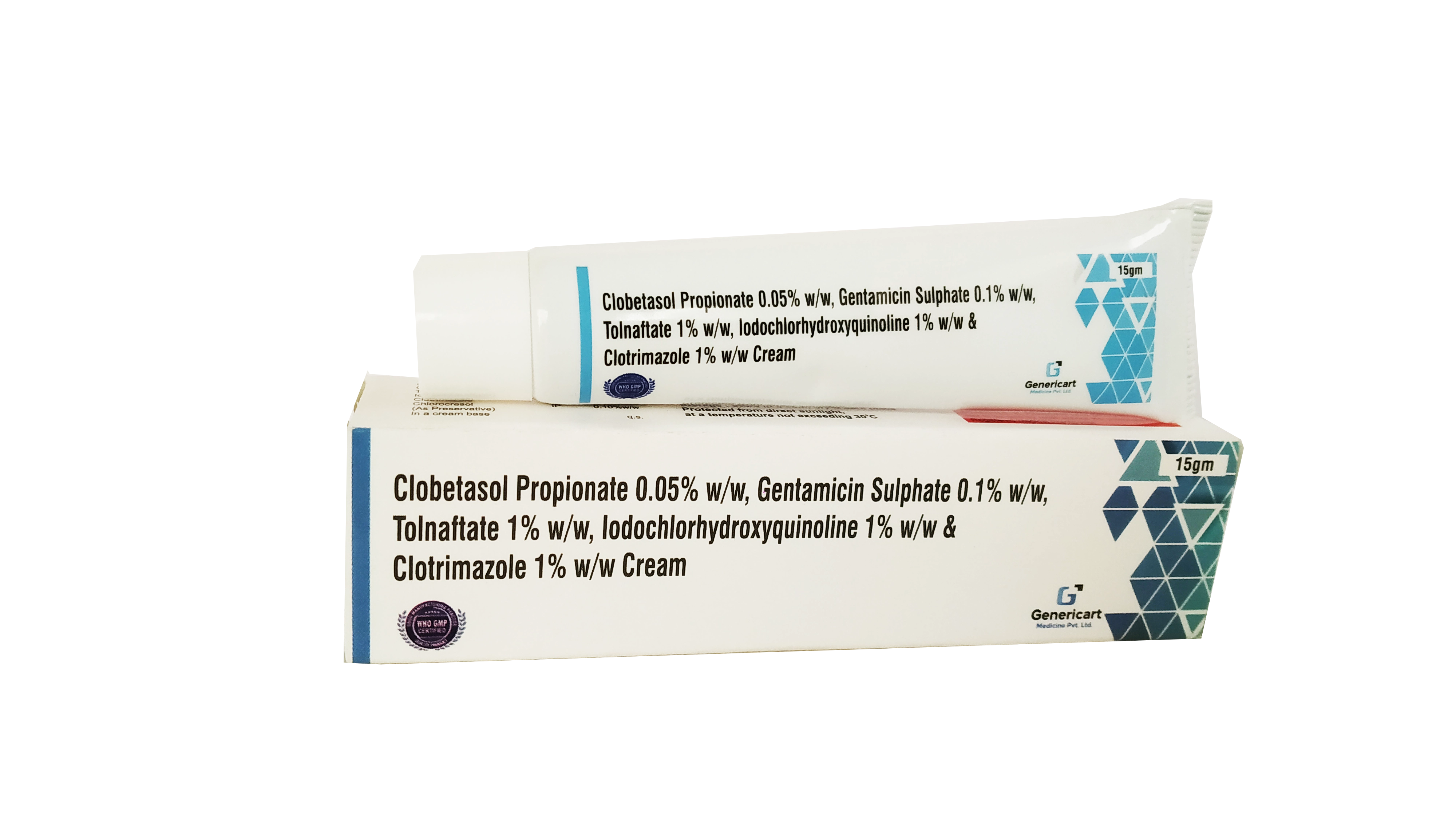 CLOTRIMAZOLE 1 % W/W + IODOCHLOROHYDROXYQUINOLINE 1 % W/W + TOLNAFATE 1 % W/W + GENTAMYCIN 0.1 % W/W + CLOBETASOL 0.05 % W/W + CHLOROCRESOL 0.1 % W/W CREAM