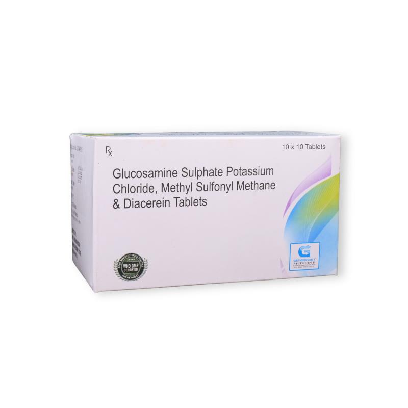 Glucosamine Sulphate Potassium Chloride 750 Mg + Methyl Sulfonyl Methane 250 Mg + Diacerein 50 Mg