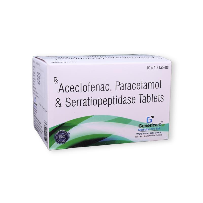 ACECLOFENAC 100 MG + PARACETAMOL 325 MG + SERRATIOPEPTIDASE 15 MG