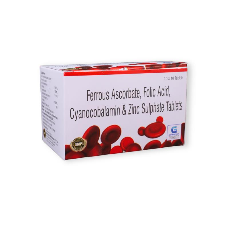 Ferrous Ascorbate 100 Mg + Folic Acid 1.5 Mg + Cyanocobalamin 15 Mcg + Zinc Sulfate 61.8 Mg