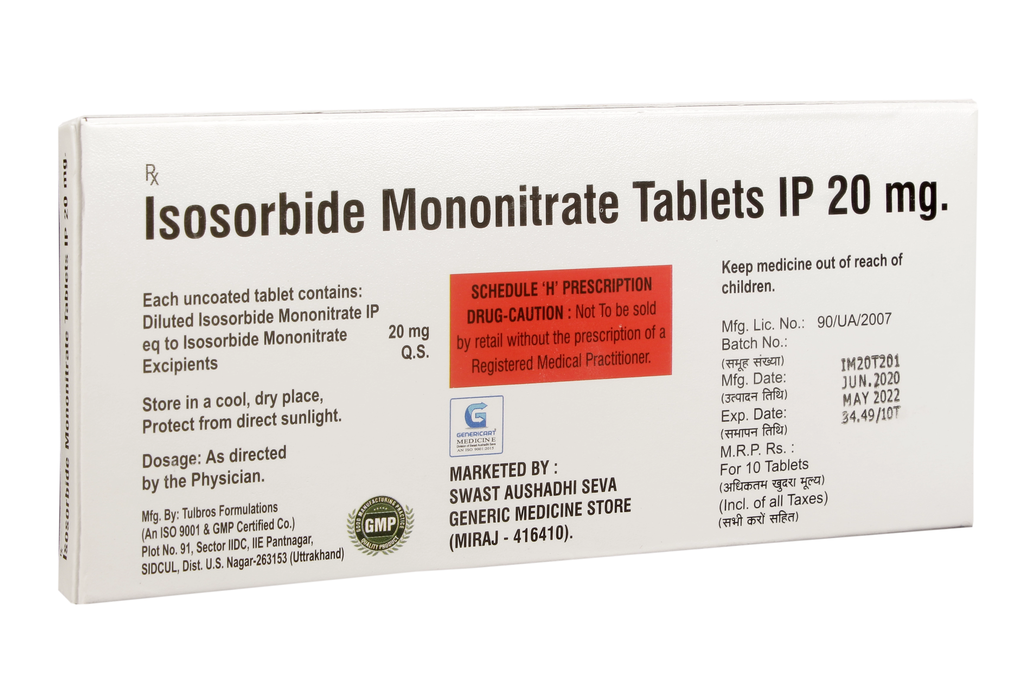 ISOSORBIDE MONONITRATE 20 MG - Genericart Products