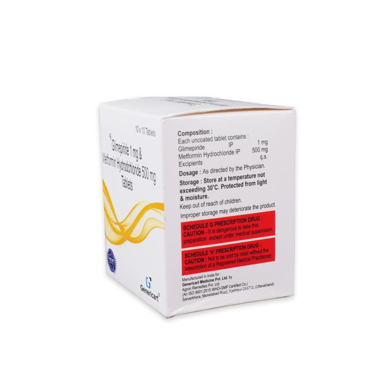 GLIMEPIRIDE 1 MG + METFORMIN HYDROCHLORIDE 500 MG - Genericart Products