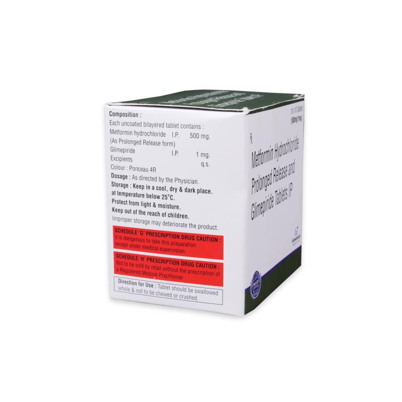 GLIMEPIRIDE 1 MG + METFORMIN HYDROCHLORIDE 500 MG (PR) - Genericart Products