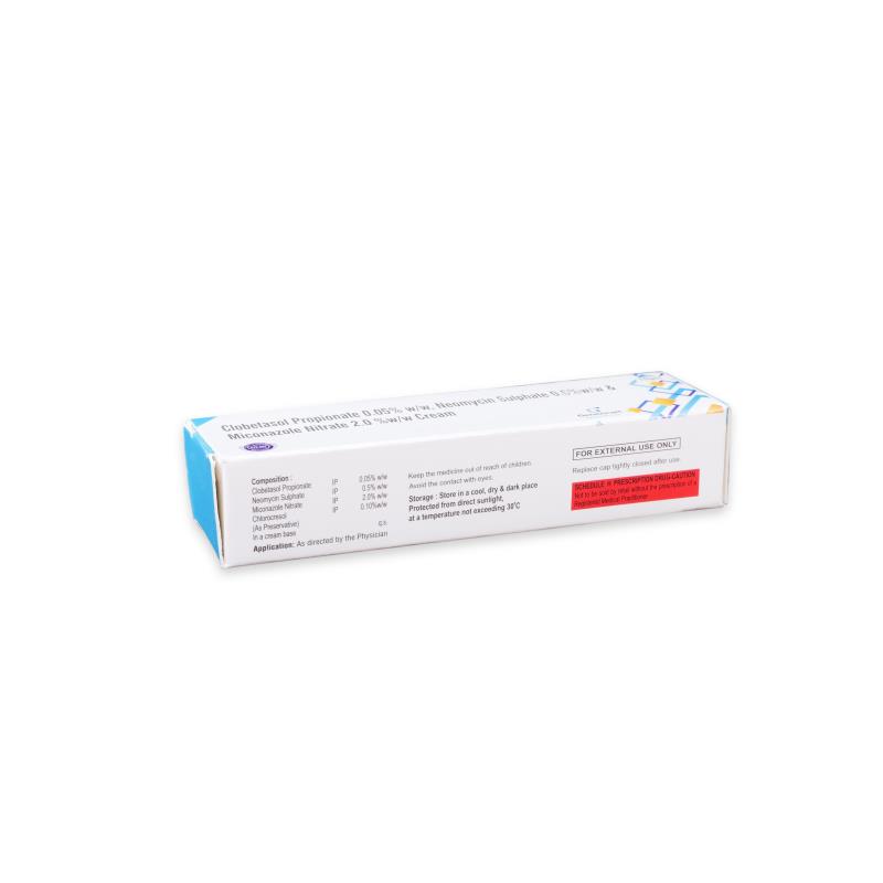 CLOBETASOL PROPIONATE 0.05% W/W + MICONAZOLE NITRATE 2.0% W/W + NEOMYCIN SULPHATE 0.5% W/W CREAM - Genericart Products