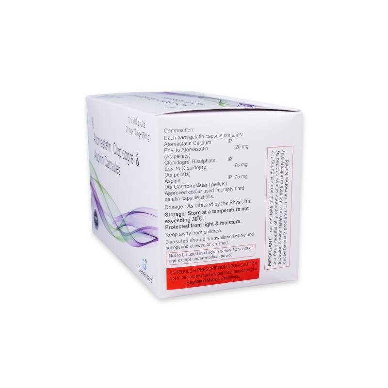 ATORVASTATIN (IR) 20 MG + CLOPIDOGREL  (IR) 75 MG +  ASPIRIN 75 MG (EC) - Genericart Products