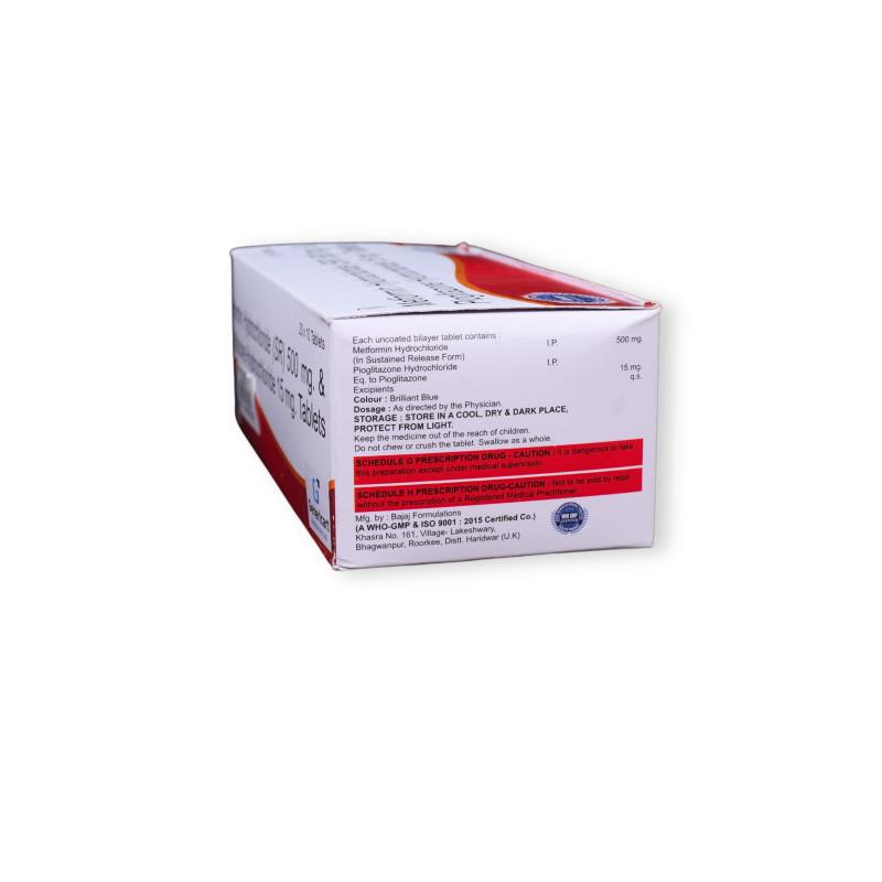 PIOGLITAZONE HCL 15 MG + METFORMIN 500 (SR) - Genericart Products