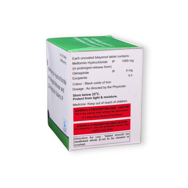 GLIMEPIRIDE 4 MG + METFORMIN HYDROCHLORIDE 1000 MG PR - Genericart Products