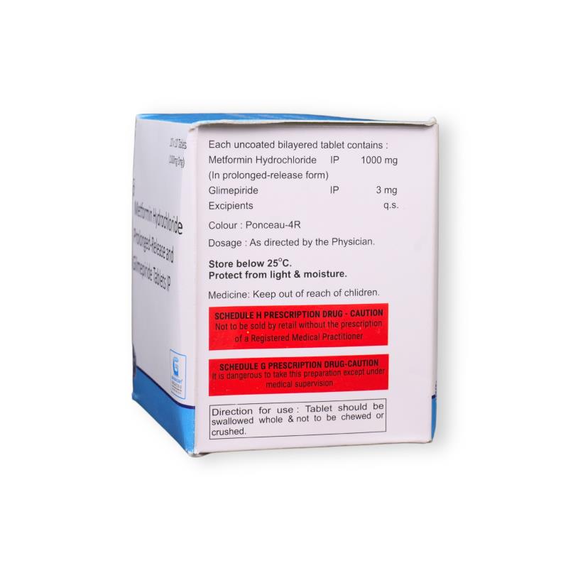 GLIMEPIRIDE 3 MG + METFORMIN  HYDROCHLORIDE 1000 MG (PR) - Genericart Products