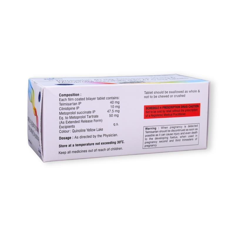 TELMISARTAN 40 MG + CILNIDIPINE 10 MG + METOPROLOL SUCCINATE (ER) 47.50 MG - Genericart Products