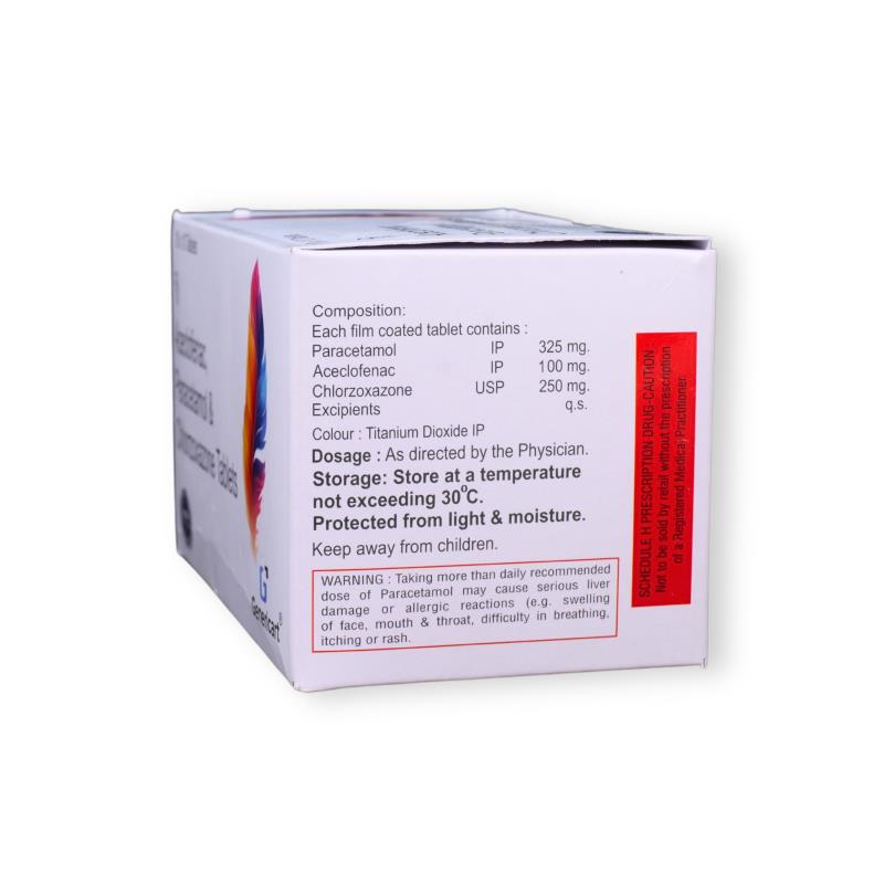 ACECLOFENAC 100 MG + PARACETAMOL 325 MG  + CHLORZOXAZONE 250 MG - Genericart Products