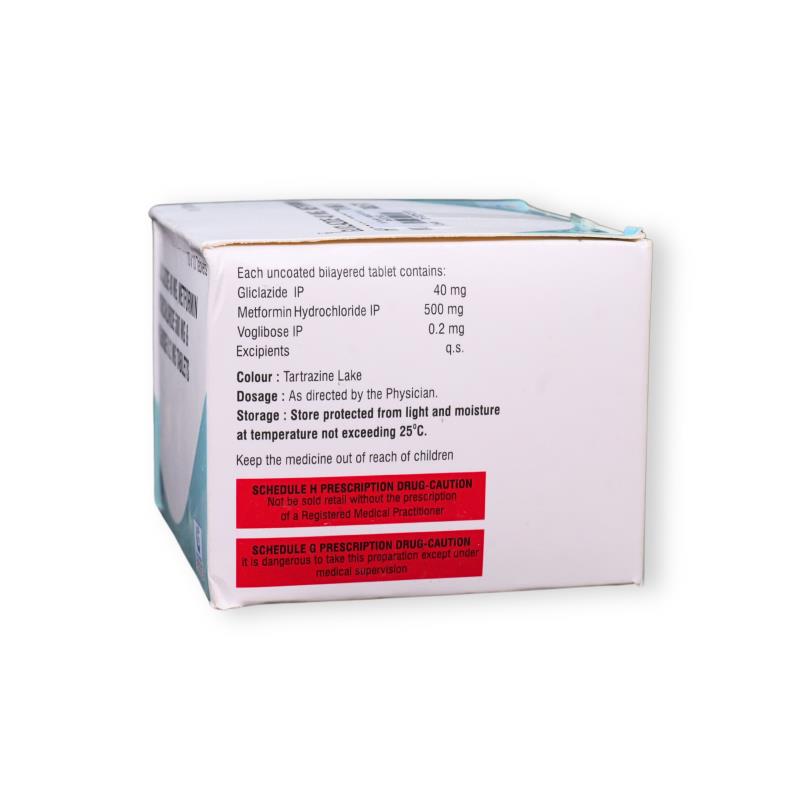 GLICLAZIDE 40 MG + METFORMIN HYDROCLORIDE 500 MG + VOGLIBOSE 0.2 MG - Genericart Products