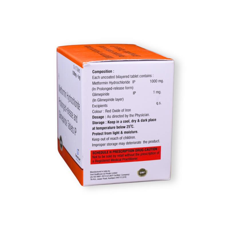 GLIMEPIRIDE 1 MG + METFORMIN HYDROCHLORIDE 1000 MG PR - Genericart Products