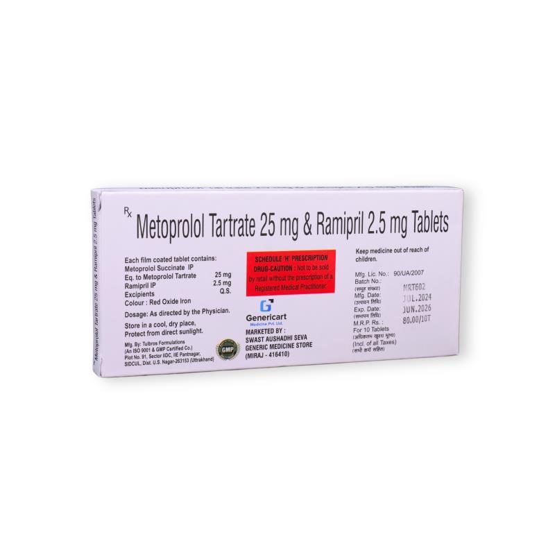 METOPROLOL TARTRATE 25 MG + RAMIPRIL 2.5 MG - Genericart Products