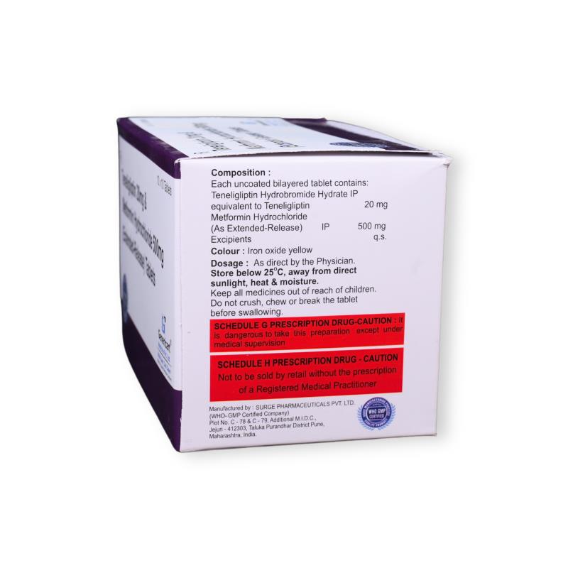 TENELIGLIPTIN 20 MG + METFORMIN HYDROCHLORIDE 500 MG ER - Genericart Products