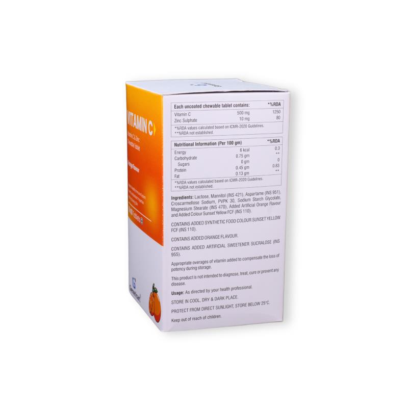 VITAMIN C 500 MG + ZINC 5 MG CHEWABLE TABLET - Genericart Products