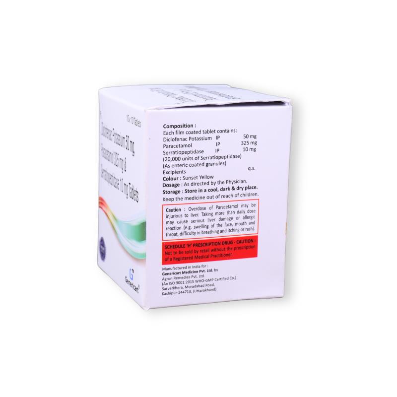 DICLOFENAC 50 MG + PARACETAMOL 325 MG + SERRATIOPEPTIDASE 10 MG - Genericart Products