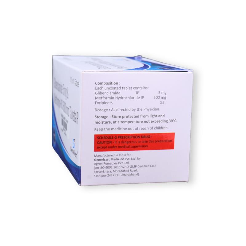 GLIBENCLAMIDE 5 MG + METFORMIN HYDROCHLORIDE 500 MG - Genericart Products