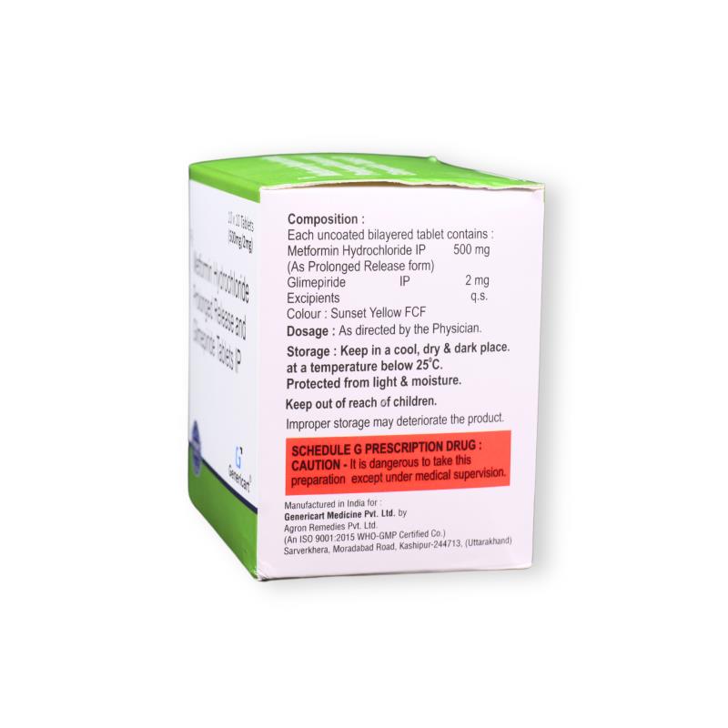 GLIMEPIRIDE 2 MG + METFORMIN HYDROCHLORIDE 500 MG PR - Genericart Products