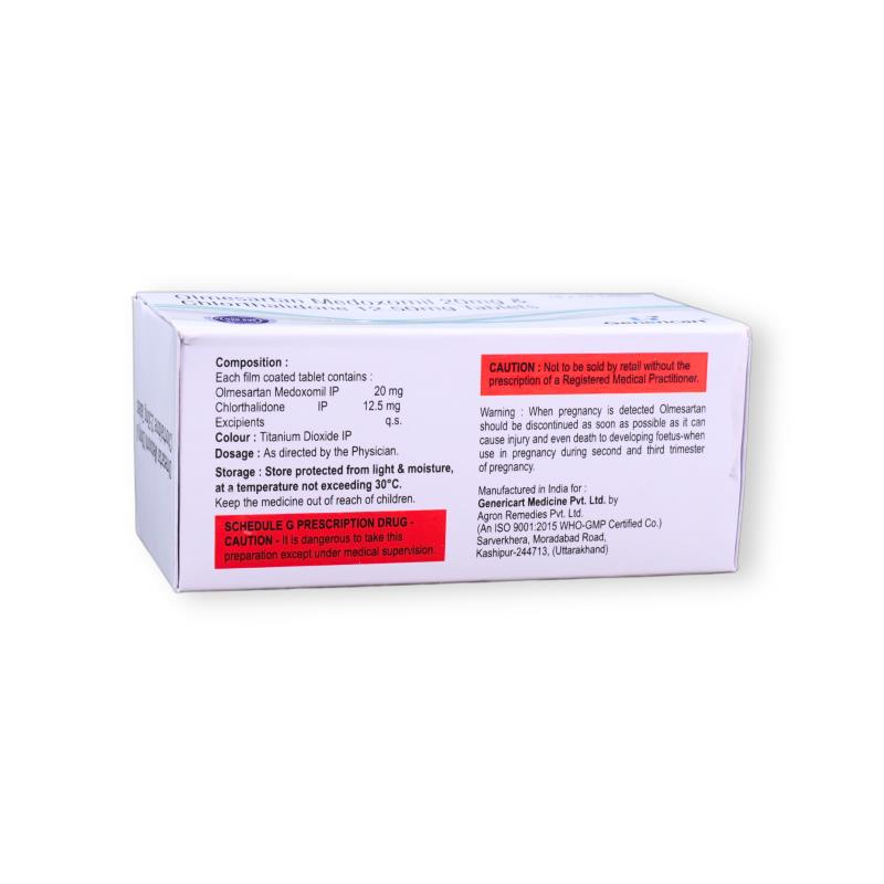 OLMESARTAN MEDOXOMIL 20 MG + CHLORTHALIDONE 12.50 MG - Genericart Products