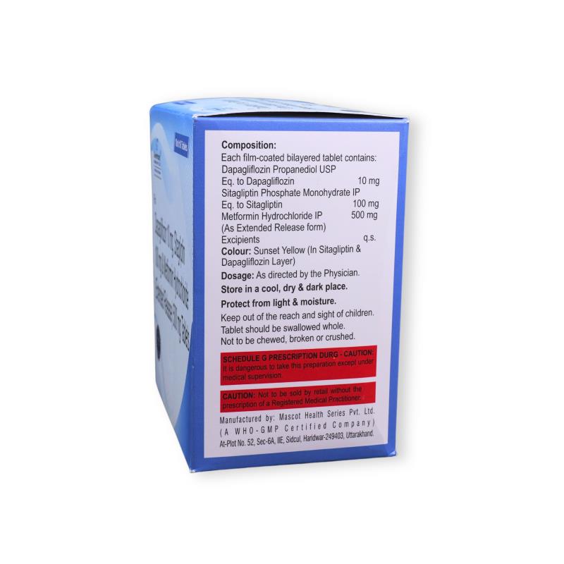 DAPAGLIFLOZIN 10 MG + SITAGLIPTIN 100 MG + METFORMIN HYDROCHLORIDE 500 MG ER - Genericart Products