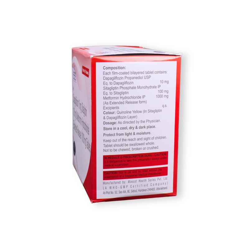 DAPAGLIFLOZIN 10 MG + SITAGLIPTIN 100 MG + METFORMIN HYDROCHLORIDE 1000 MG ER - Genericart Products