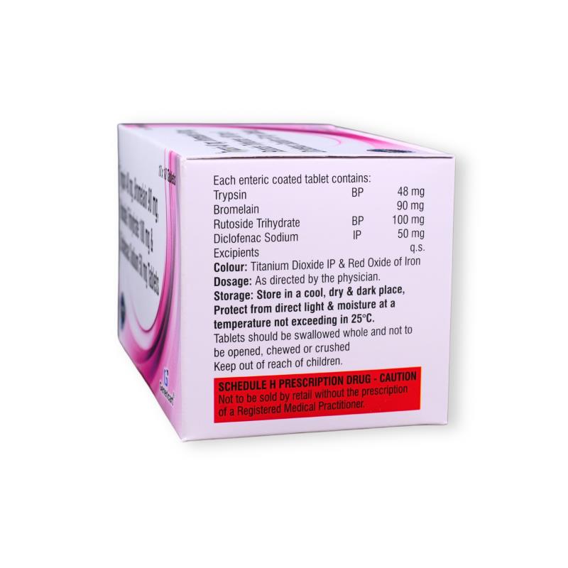 TRYPSIN 48 MG + BROMELAIN 90MG + RUTOSIDE TRIHYDRATE 100MG+ DICLOFENAC SODIUM 50MG - Genericart Products