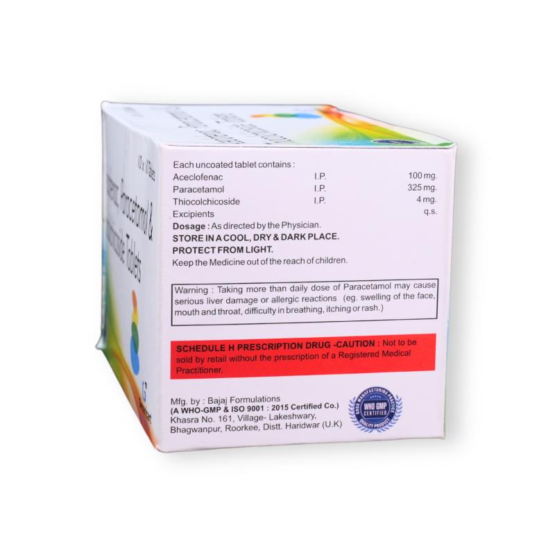 ACECLOFENAC 100 MG + PARACETAMOL 325 MG + THIOCOLCHICOSIDE  4 MG - Genericart Products