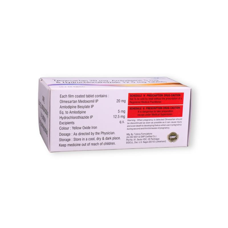 OLMESARTAN MEDOXOMIL 20 MG + AMLODIPINE 5 MG + HYDROCHLOROTHIAZIDE 12.50 MG - Genericart Products