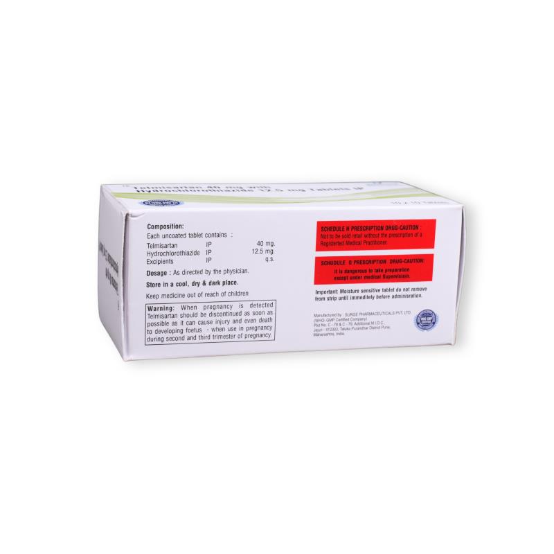 TELMISARTAN 40 MG + HYDROCHLOROTHIAZIDE 12.5 MG - Genericart Products