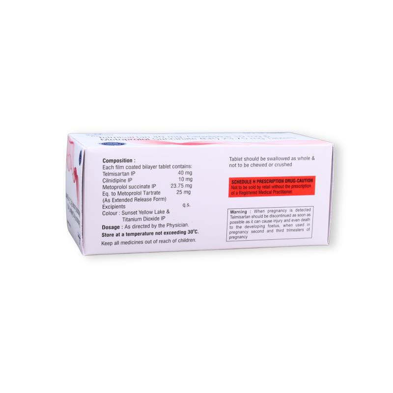 TELMISARTAN 40 MG + CILNIDIPINE 10 MG + METOPROLOL SUCCINATE (ER) 23.75 MG - Genericart Products