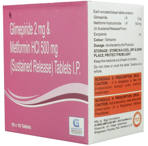 GLIMEPIRIDE 2 MG + METFORMIN HCL 500 MG SR