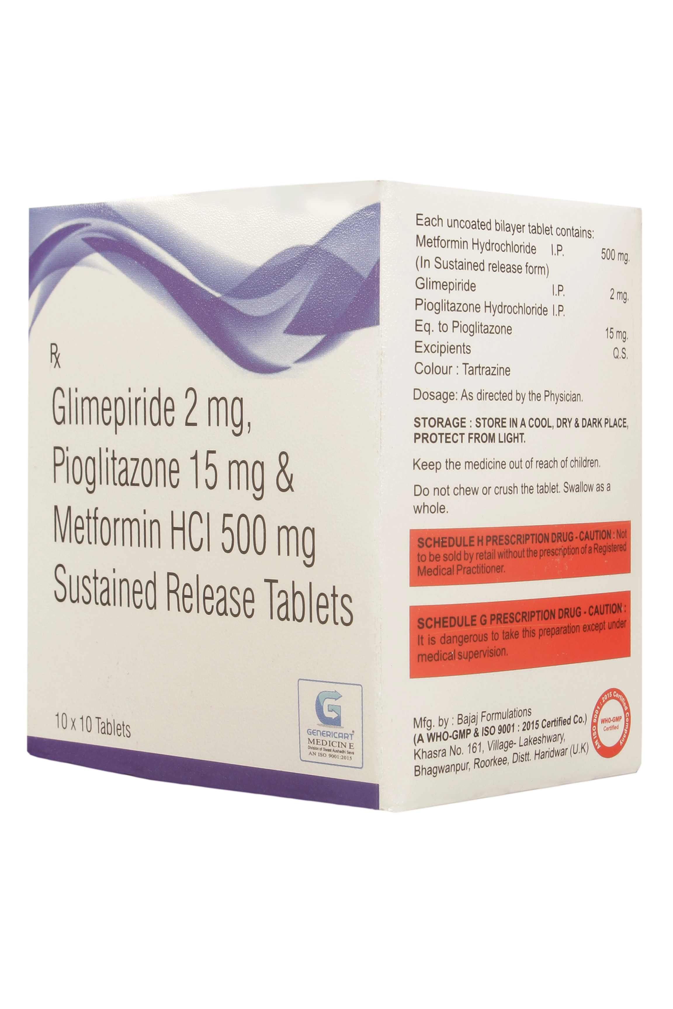 GLIMEPIRIDE 2 MG + PIOGLITAZONE HCL 15 + METFORMIN HYDROCHLORIDE 500 MG SR