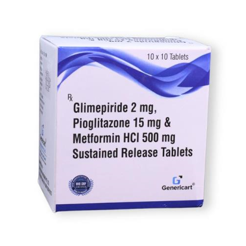 GLIMEPIRIDE 2 MG + PIOGLITAZONE HCL 15 + METFORMIN HYDROCHLORIDE 500 MG SR