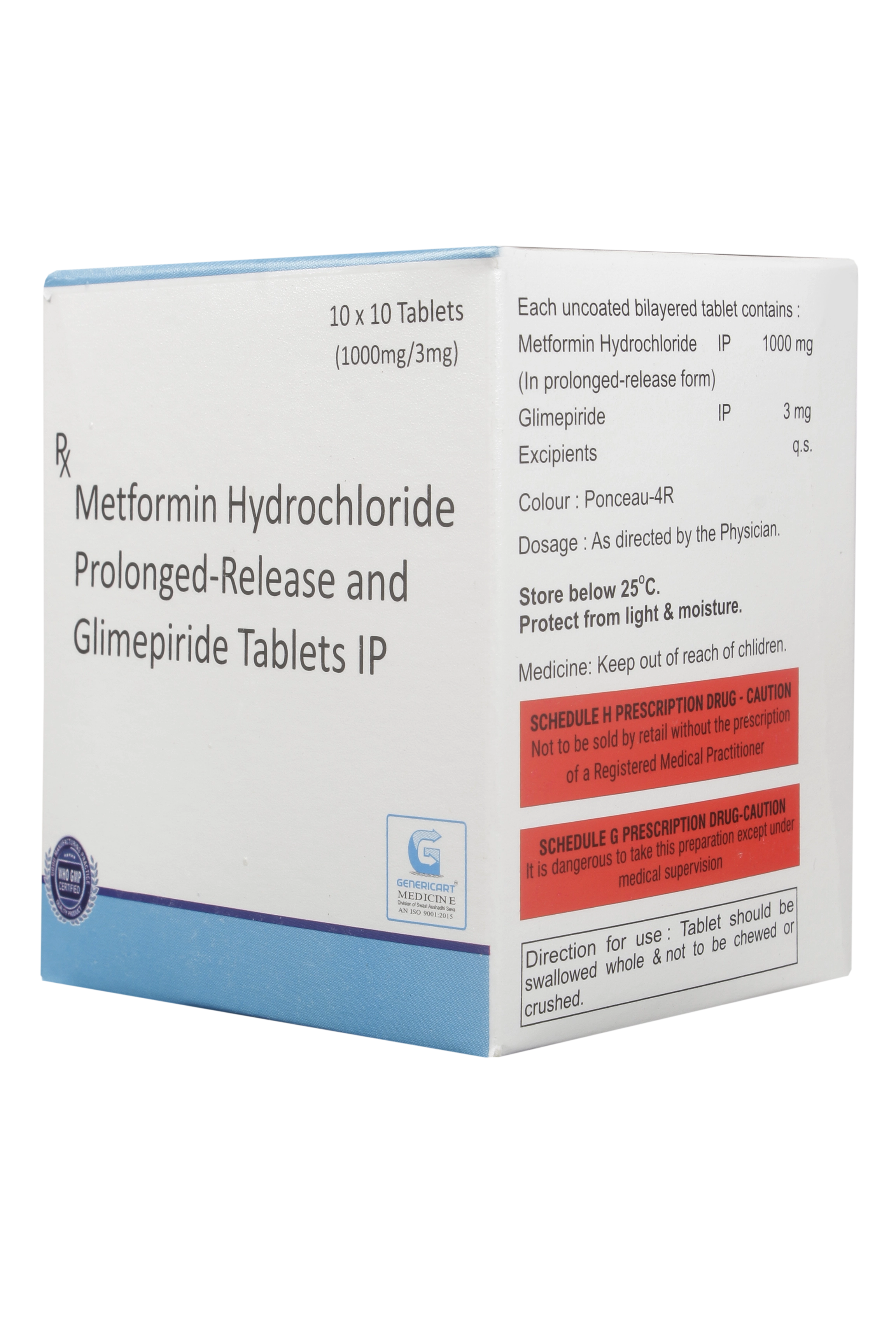 GLIMEPIRIDE 3 MG + METFORMIN  HYDROCHLORIDE 1000 MG (PR)