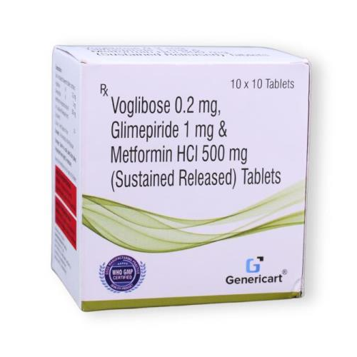 VOGLIBOSE 0.2 MG + GLIMEPIRIDE 1 MG + METFORMIN HYDROCHLORIDE 500 MG SR