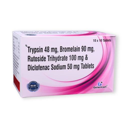 TRYPSIN 48 MG + BROMELAIN 90MG + RUTOSIDE TRIHYDRATE 100MG+ DICLOFENAC SODIUM 50MG