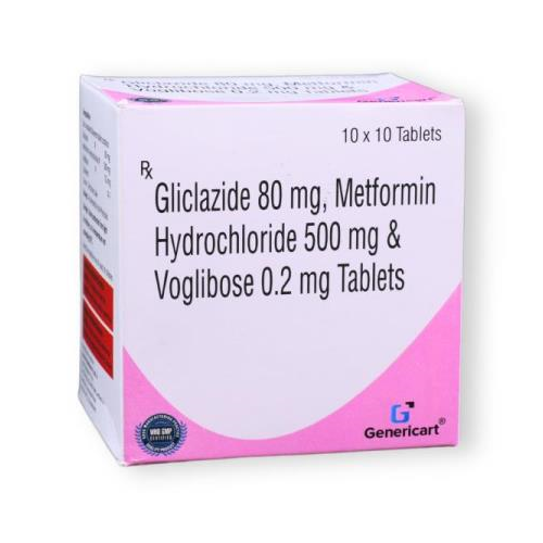 GLICLAZIDE 80 MG + METFORMIN HYDROCLORIDE 500 MG + VOGLIBOSE 0.2 MG