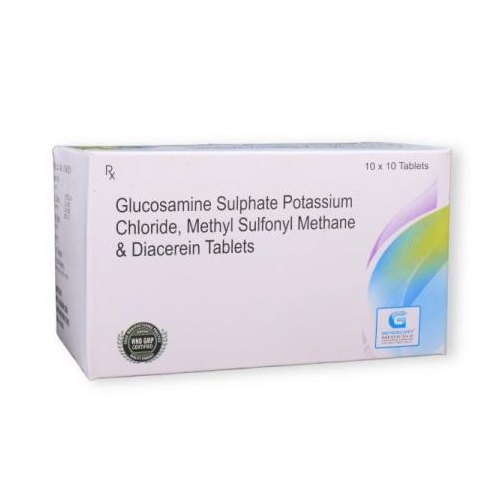 GLUCOSAMINE SULPHATE POTASSIUM CHLORIDE 750 MG + METHYL SULFONYL METHANE 250 MG + DIACEREIN 50 MG